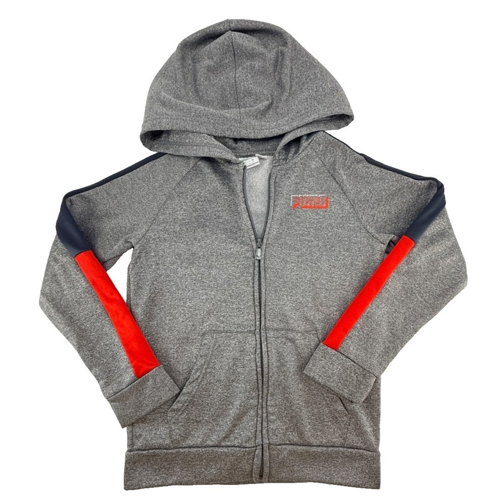 Puma Hoodie Jacket Youth 7 Gray Full Zip Athletic Sweatshirt‎ Kids